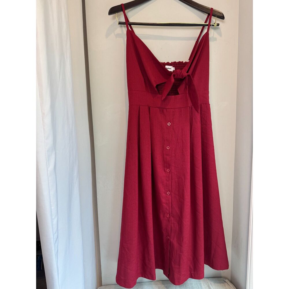 Yidarton Women's XL Ruby Maroon Tie Front Mini Dress Stretch Back Spaghetti